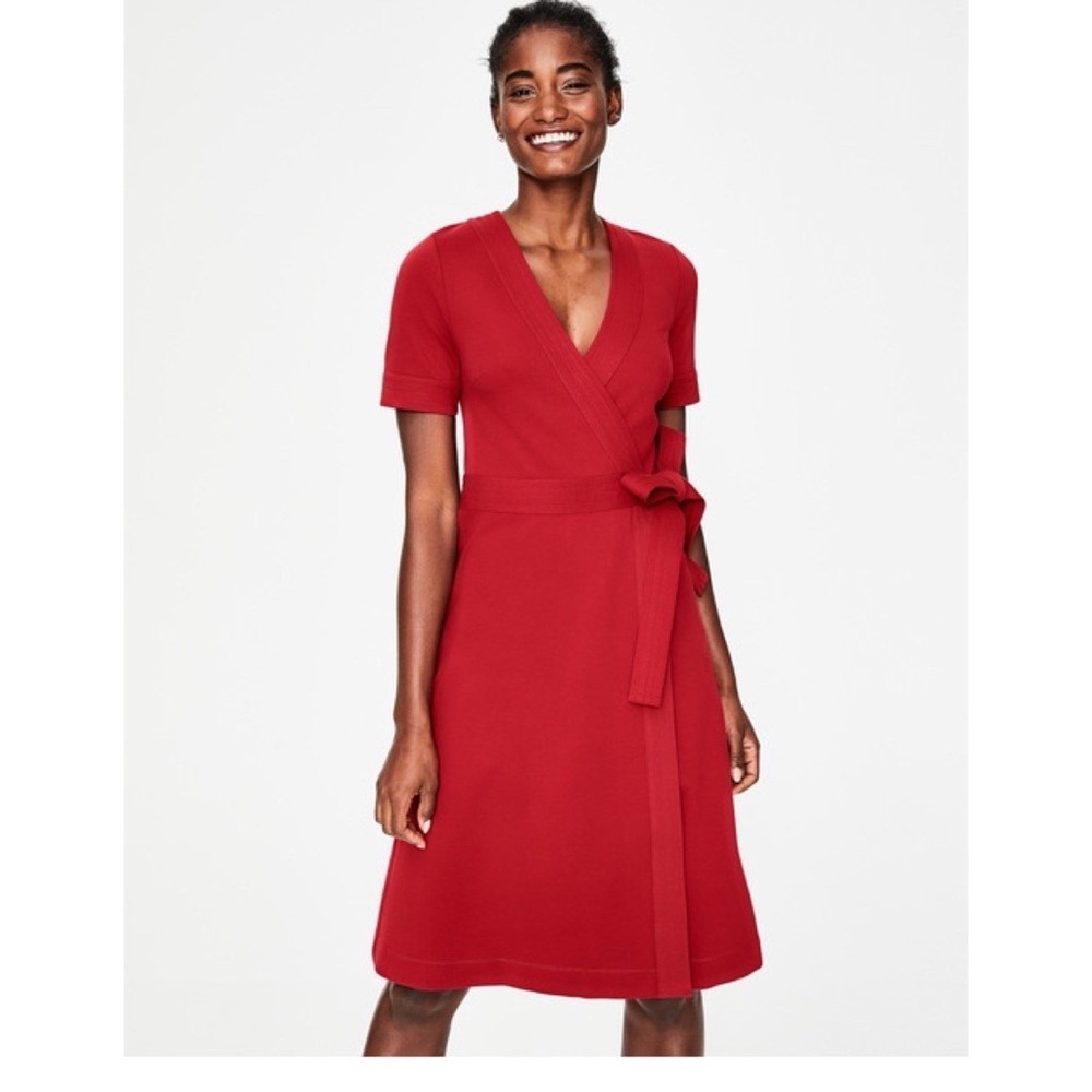 Boden Mira Ponte Wrap Dress Women's 4R Red Short Sleeve Cotton Blend J0380